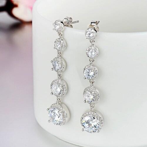 2020NEW Korean Fashion Gorgeous Long Drop Earring with Zircon For Women Wedding Engagement BIrthday Gift For Ladies
