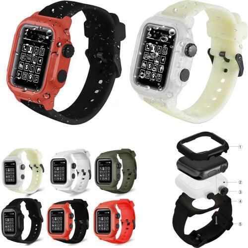 Silicone Sport Strap for Apple Watch Band 42mm 44mm Waterproof Case for iWatch Series 4 3 2 Wrist Band Bracelet Protective Cover