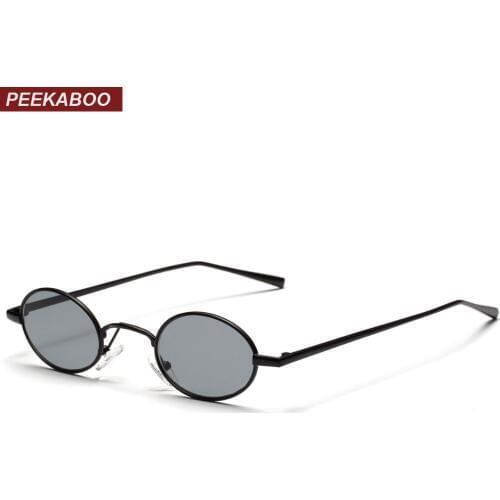 Peekaboo black small oval sunglasses women retro 2018 metal frame yellow red lens round vintage sun glasses for men uv400