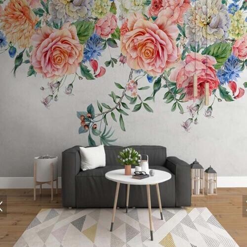 Modern Hand Painting Colorful Rose Flower Murals Wallpaper Roll for Living Room Home Wall Decor Customize Landscape Mural