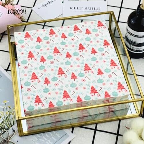 3 Layer Square Christmas Style Dining Table Paper Towel Pine Cane Christmas Party Decoration Placemat Disposable Color Napkin