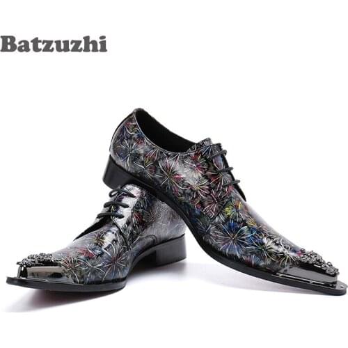 Batzuzhi Color Leather Dress Shoes Men Italy Style Men Shoes Pointed Metal Tip Formal Lace-up zapatos de hombre Party Footwear
