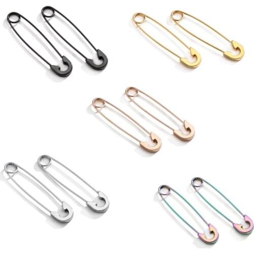Gothic Stainles Steel Earrings Safety Pin Long Stud Earrings Ear Threader Prevent Allergy Punk Paperclip Fashion Jewelry brincos