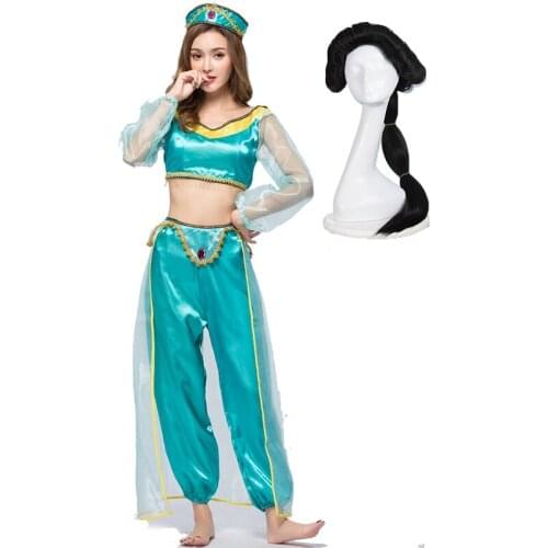 Adult Jasmine Dress Sexy Cosplay Costume Princess Summer Dress Women Girls Exotic Style Aladdin Role Playing Belly Dance Costume
