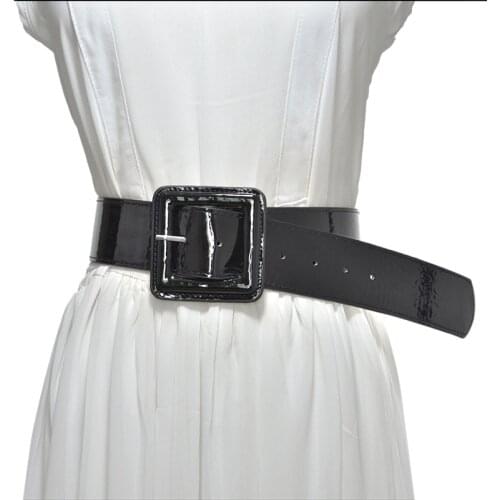 Women Wide Belt New Pu Square Buckle Belts for Women Black Red Waistband Dress Fashion 2021