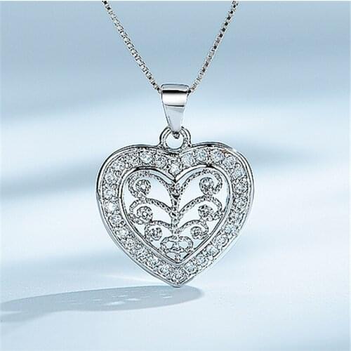 DY 925 Sterling Silver Necklace Clear Cubic Zirconia Heart Shape Hollow Pendant With Chain Necklace For Women Fashion Jewelry