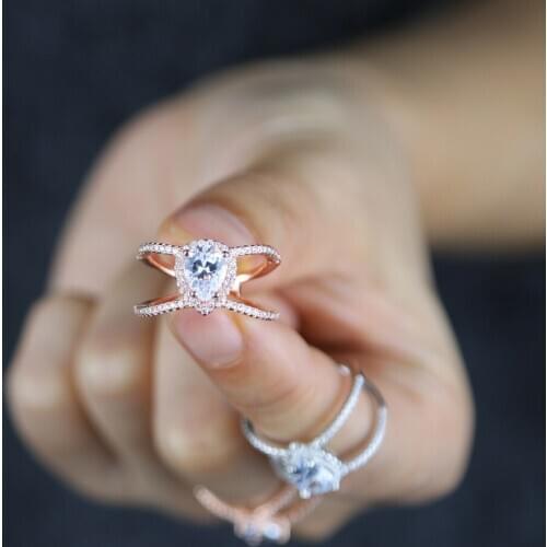 2021 Fashion Jewelry Rose Gold Silver Color Criss Cross Double Band Line Micro Tear Drop Wedding CZ Bling Luxury Ring Jewelry