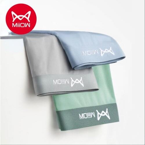MiiOW Mens Ice Silk Unmarked Flat-angle Panties Summer Ultra-thin Breathable Antibacterial Bottoms Boys Four-corner Shorts