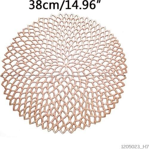 38cm Round Shape Dining Tableware Pad Hollow Out Flower Insulation Decorative Metallic Placemat PVC Coaster Pads Bowl Mats