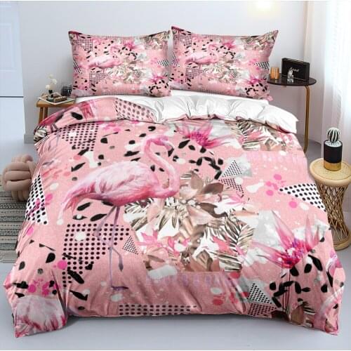 3D Bedclothes Comforter Shells Pillow Shames Set Quilt Covers Full King Queen Double Size Flamingo White Custom Bedding Sets