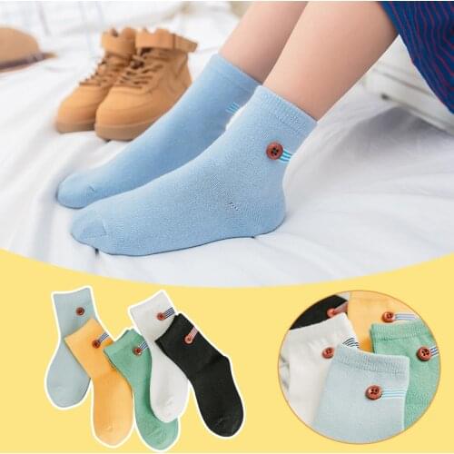 5 pairs/Lot autumn spring girls cotton socks child student socks Buttons decoration socks boys warmer baby kids Fashion socks