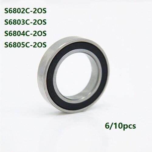 6/10pcs S6802C-2OS S6803C-2OS S6804C-2OS S6805C-2OS ABEC-5 Stainless Steel hybrid Si3N4 ceramic ball bearings Bicycle Bearing
