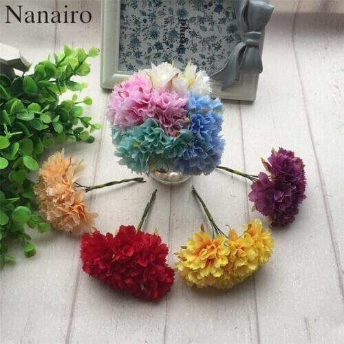 60pcs/lot Silk Mini Rose Artificial Flowers Bouquet For Wedding Party Decoration DIY Scrapbooking Wreath Craft Fake Flower