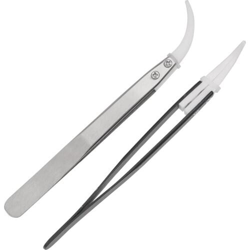 Anti-static Precision Stainless Steel Handle Ceramic Tips Tweezers Curved Tips Tweezers High Temperature Resistant