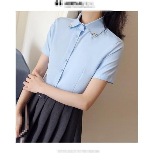 B4732 2021 fashion short-sleeve blouse new spring and autumn women Korean version slim students long-sleeved shirt