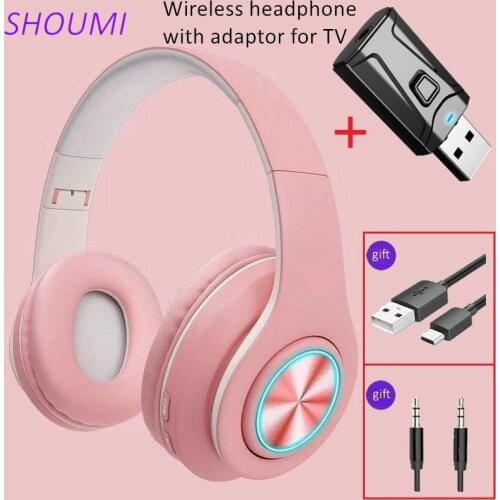 Wireless Headphones 9D Hifi Stereo USB TV Adaptor Macaron Headset with Mic TF Card Mp3 FM for Xiaomi Samsung TV Smart Phone B39