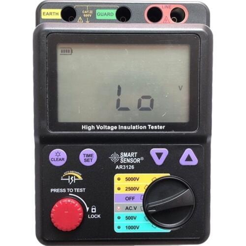 500~5000V / 0M~1000Gohm Megohmmeter Digital High Voltage Insulation Resistance Tester Megger Smart Sensor AR3126