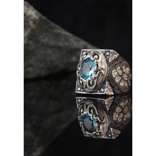 Zircon Traditional Handmade Turkish 925 Sterling Silver Signet Rings Jewelry Gift From Turkey for Women Men