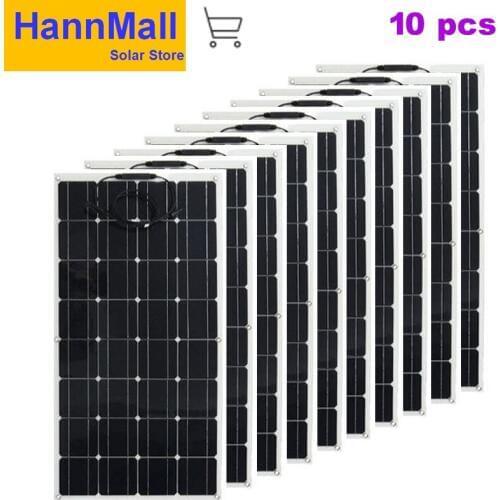 HannMall 1000W(10PCS*100W) PET Cover flexible solar panels for RV,BOAT 12V battery charger Monocrystalline solar cell