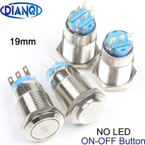 19mm push button switch flat/high round Momentary/Latching Nickel plated Brass switches 3/6 pin terminal 1NO1NC/2NO2NC NO LED