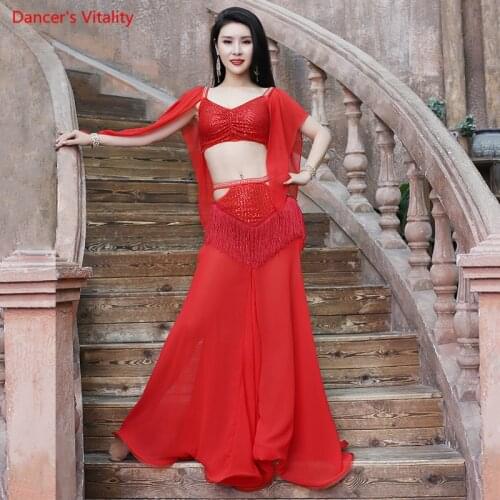 Belly Dance Suit Chiffon Top Tassel Split Skirt Performance Clothes Set Adult Oriental Dancing Profession Competition Clothing