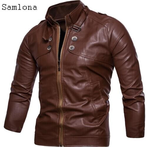 Fashion Mens Pu Leather Jackets Motorcycle Jacket Biker Zipper Faux Leather Coats 2020 Autumn Plus size Overcoat Men Clothing