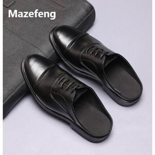 Mazefeng Men Fashional Male Shoes Summer Slippers Men Slippers Simple Casual Slippers Solid Outdoor Leather Slippers Round Toe