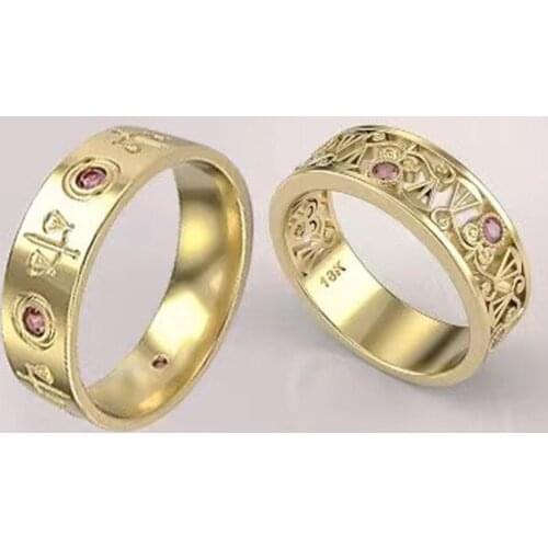 Fashion Couple Rings Hollow Geometric Irregular Pattern Inlay Red Cubic Zircon Wedding Jewelry For Men And Women Antithetic Ring