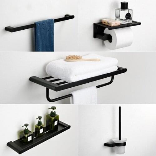Bathroom Accessories Set Towel Rack Towel Bar Toilet Brush Holder Corner Shelf Tissue Holder Bath Hardware Set Black Finished