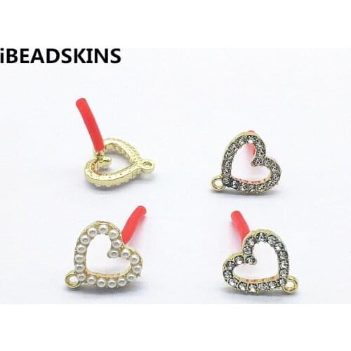 New arrival!14mm Imitation pearl/rhinestone Heart shape Earrings Stud for Earrings parts,hand Made Earrings Findings Jewelry DIY
