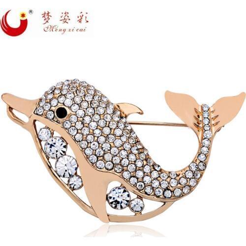 New Fashion Brooches For Women Animal Brooch Coat Collar Crystal Broche Hijab Pin Cute Dolphin Brooch Metal Bouquet Bijoux Femme