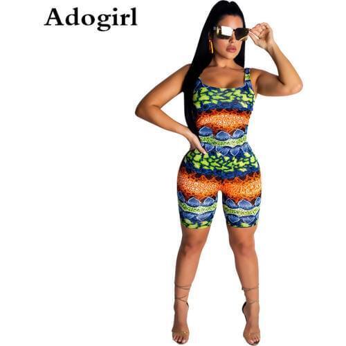 Snakeskin Print Strap Skinny Jumpsuit One Piece Cycle Shorts Sexy Woman Casual Romper Night Club Party Playsuits Plus Size XXL