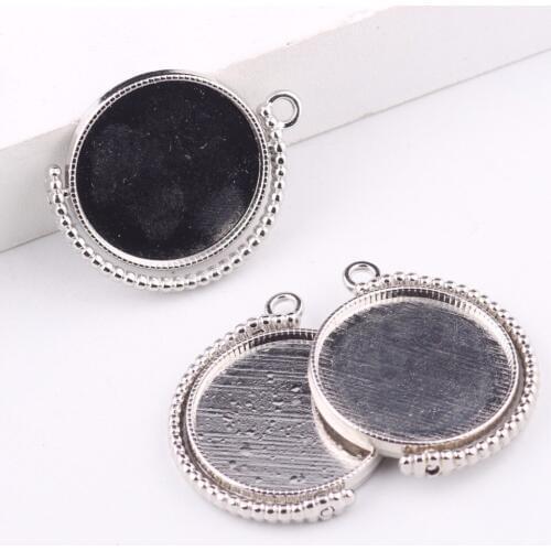 Onwear 10pcs antique silver cabochon setting trays 25mm dia rotating pendant base blanks diy jewelry making bezels