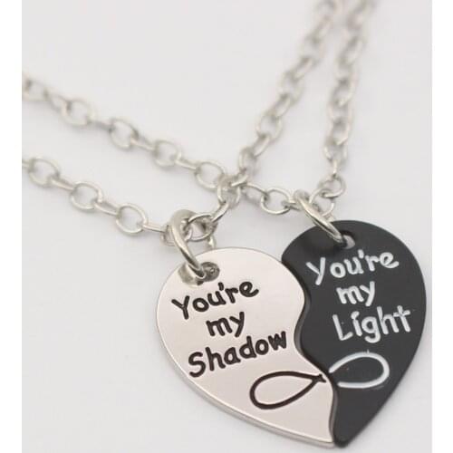 Broken heart necklace "You are My Shadow/Ligh"Heart Couples Necklace for 2 best friend Gift for boy/gril Friend (2pcs)