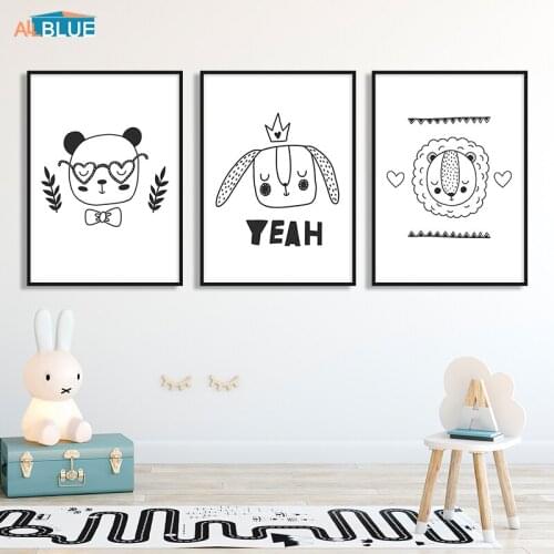 Panda Dog Lion Crown Heart Wall Art Canvas Painting Nordic Posters And Prints Baby Animals Wall Pictures For Kids Room Decor