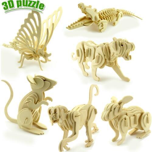 Dinosaur puzzle animals wooden toys three-dimensional model assembled puzzle toy DIY for baby childrens educational 3D puzzles