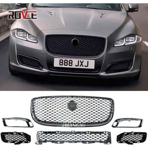 ROVCE Car Front Grille Upper Radiator Mesh Grill For Jaguar XJ 2016-2018 Fog Lamp Frame, Auto Parts Set