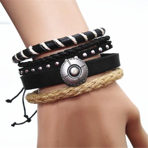 Hemp Fashion Skull Cross Wrap Handmade Woven Men Leather Bracelets Women Vintage Bangle Male Rivet Homme Jewelry Accessories