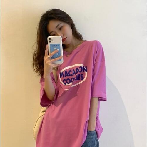 Retro Casual Loose Letter Print T-shirt Female Korean Harajuku Womens T-shirts Tops Japanese Kawaii Ulzzang Clothes For Women