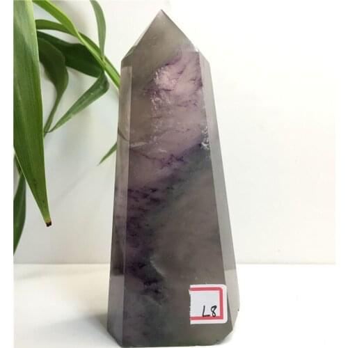 Natural Colorful Fluorite Crystal Striped Quartz Stone Point Healing