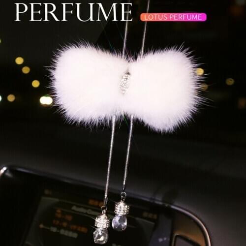 Luxury Crystal Car pendants Bow Plush Auto Rearview Mirror Hanging Ornaments Car Interior Accessories Holiday Gifts Car styling