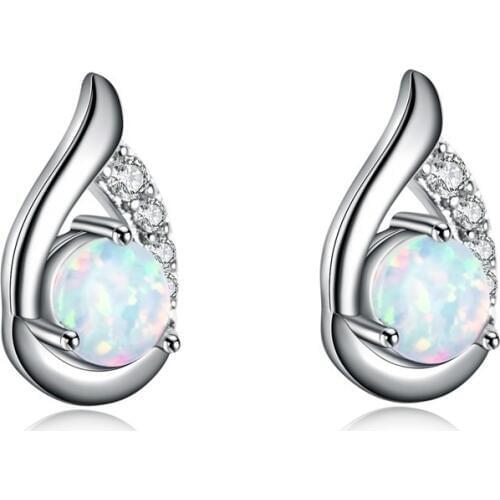 Fashion Women Earrings Luxury Rhinestones Imitation White Fire Opal Geometric Stud Earrings For Women Accessories Jewelry Gift