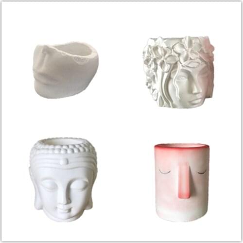 Silicone Head Pot Molds Plaster Clay Vase Craft Making Cement Resin Planter Silica Gel Mould