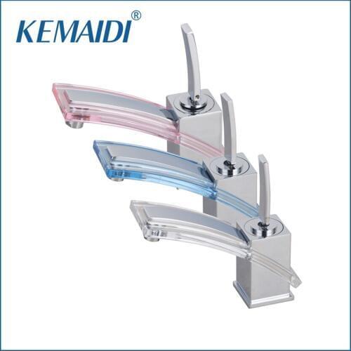 KEMAIDI New White/Pink/Blue Color Basin Torneira Waterfall Bathroom Chrome Deck Mount Brass Single Handle Sink Faucet Mixer Tap
