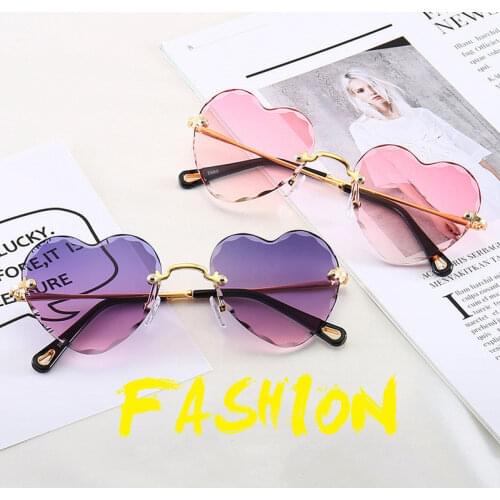 New Love Heart Rimless Sunglasses Women Luxury Brand Designer Heart-shaped Drive Sunglasses Candy Color Lens Driver Goggles