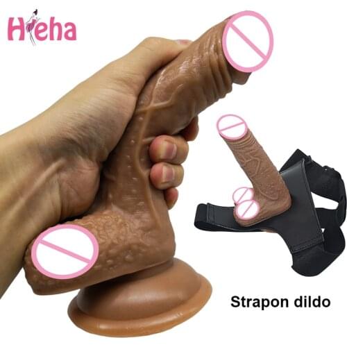 Skin Feeling Strapon Realistic Dildo Huge Penis Suction Cup Sex Toys for Woman Lesbian Strapon Female Masturbation Toys Adult
