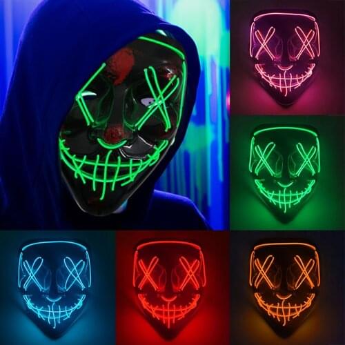 Led Halloween Adult Cosplay Lighted Up Mask 2021 Halloween Party Supplies Night Outdoor Decor Joker Demon Mask with Light