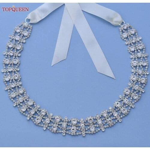TOPQUEEN S414 Accessories for Wedding Silver Rhinestone Sash Belt Sparkly Dress Belt Bridal Sashes Bridal Belt for Bridesmaid