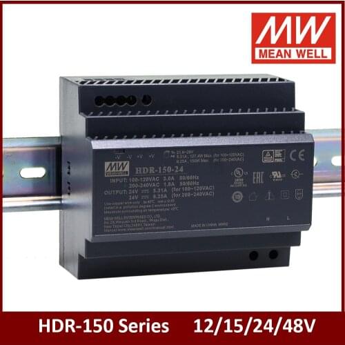 MEAN WELL HDR-150 85-264VAC to DC 12V 15V 24V 48V Meanwell Ultra Slim Step Shape DIN Rail Power Supply HDR-150-12 HDR-150-24