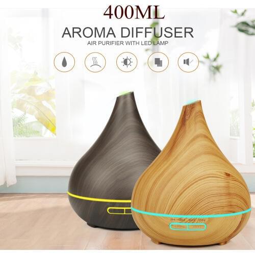 400ML Ultrasonic Air Humidifier Aroma Essential Oil Diffuser Wood Aromatherapy Cool Mist Maker Fogger Air Vaporizer For Home